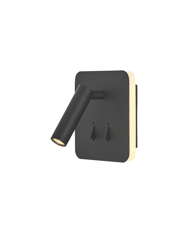 CAYMAN SQ* APLIQUE NEGRO LECTOR LED 3W+6W 3000K
